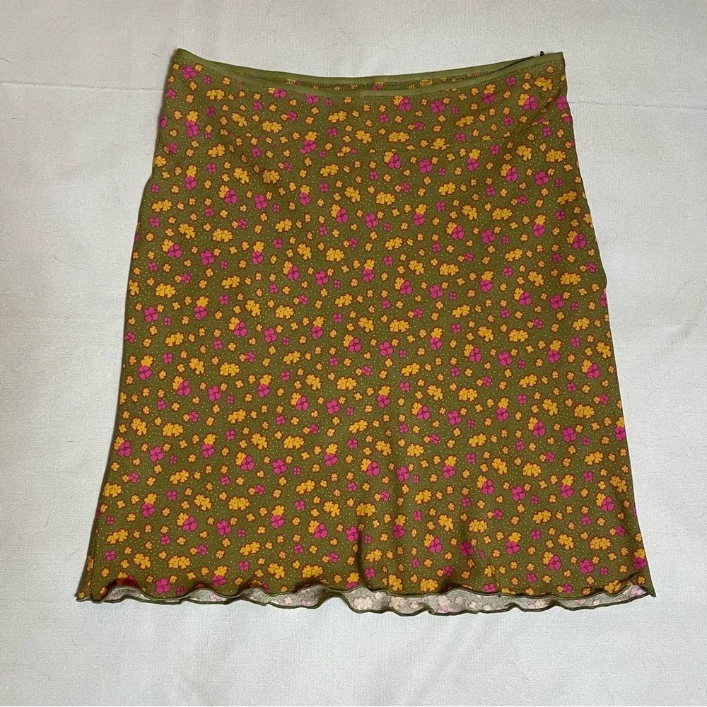 New Free People IRL Mini Green Floral Skirt Size 0